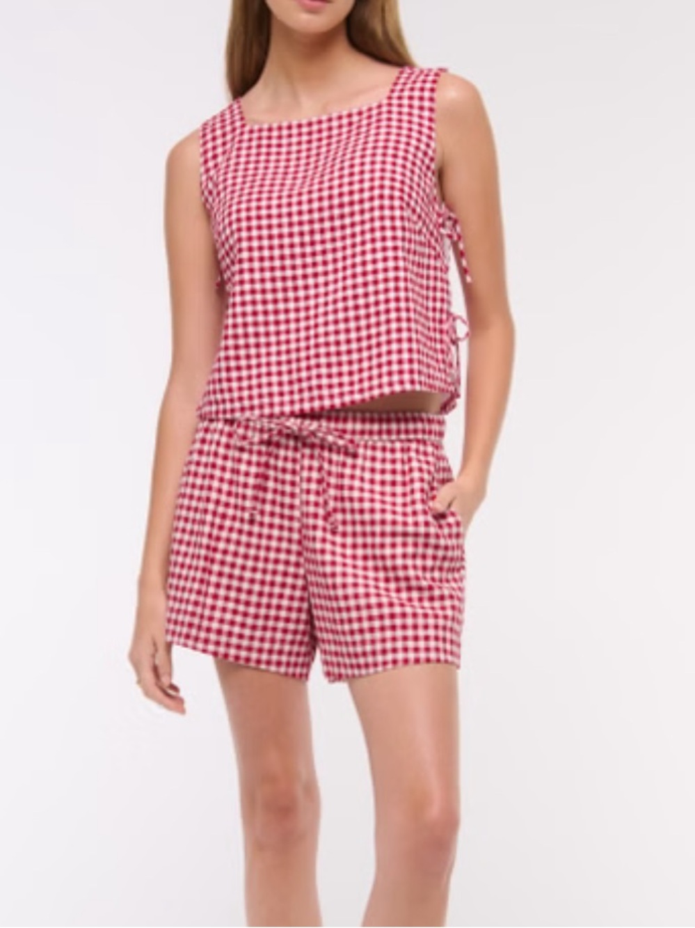NWT Red gingham linen blend drawstring shorts from Abercrombie size L